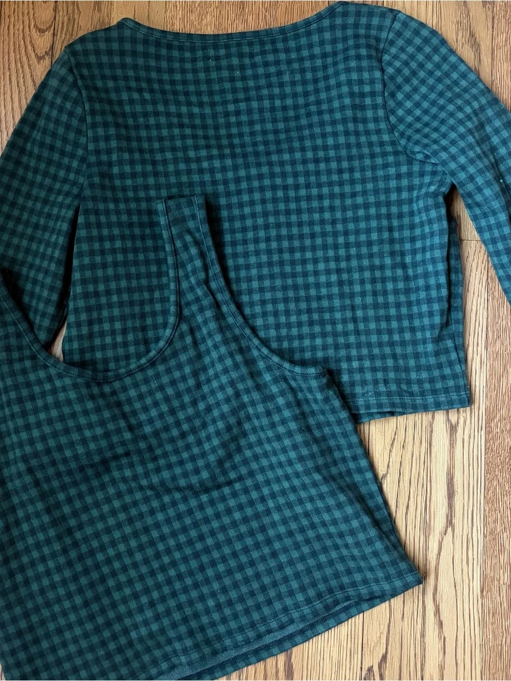 Madewell Green Checked Tank & Henley Knit Top Set